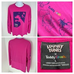 Teddy Fresh X Looney Tunes‎ Pink Shirt Size Large Sylvester Tweety Streetwear